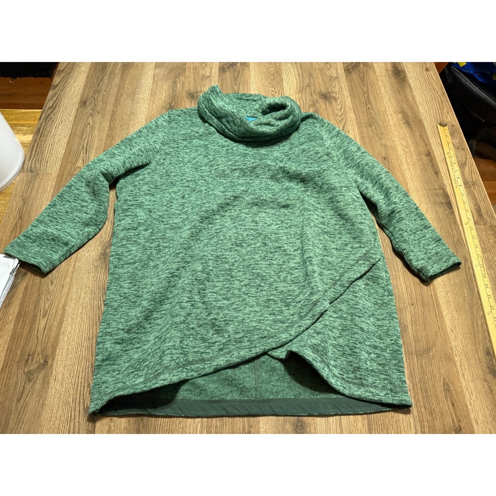 Lands' End Shirt Womens Size 2X Green Pullover Fleece Cowl Neck Tunic Wrap Front